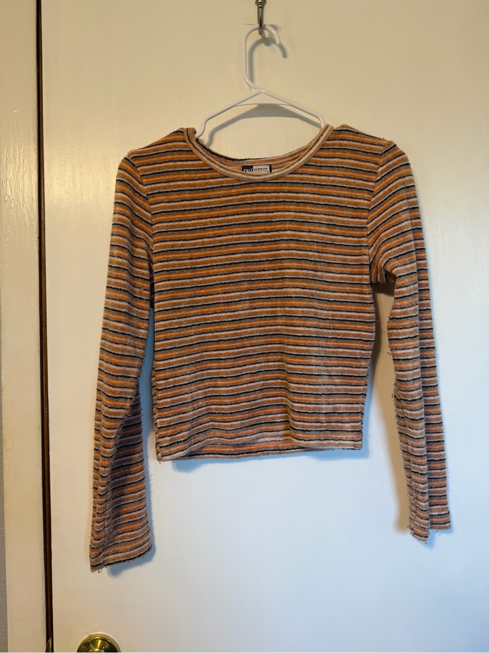 Knitworks Striped Ribbed Crop Top - Rust Black Cream